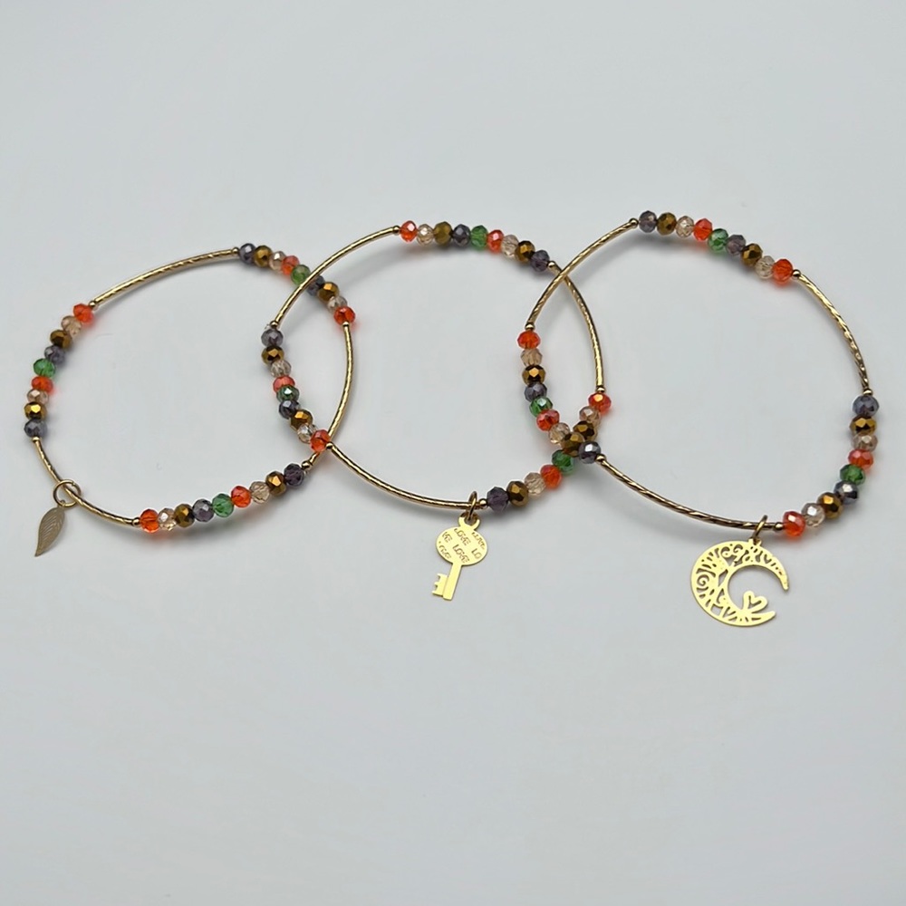 Bracelet- Stackable Stretch Cuff Sparkly Gold Wit… - image 1